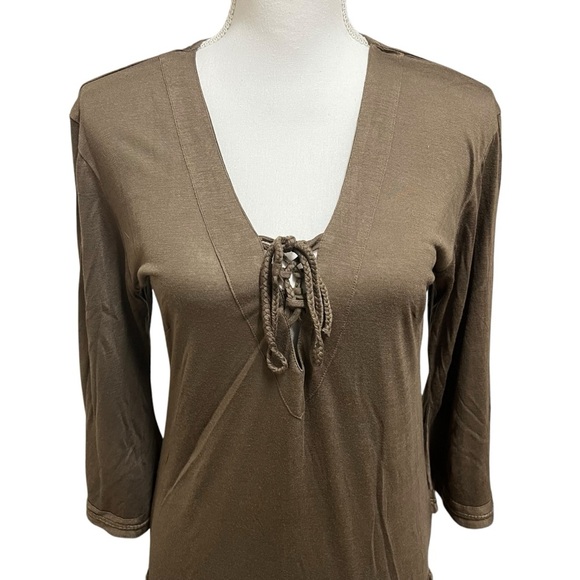 Letarte Jersey Braid Long Tunic Dress Lace Up Side Slits Taupe Size Large NWT - Picture 3 of 12